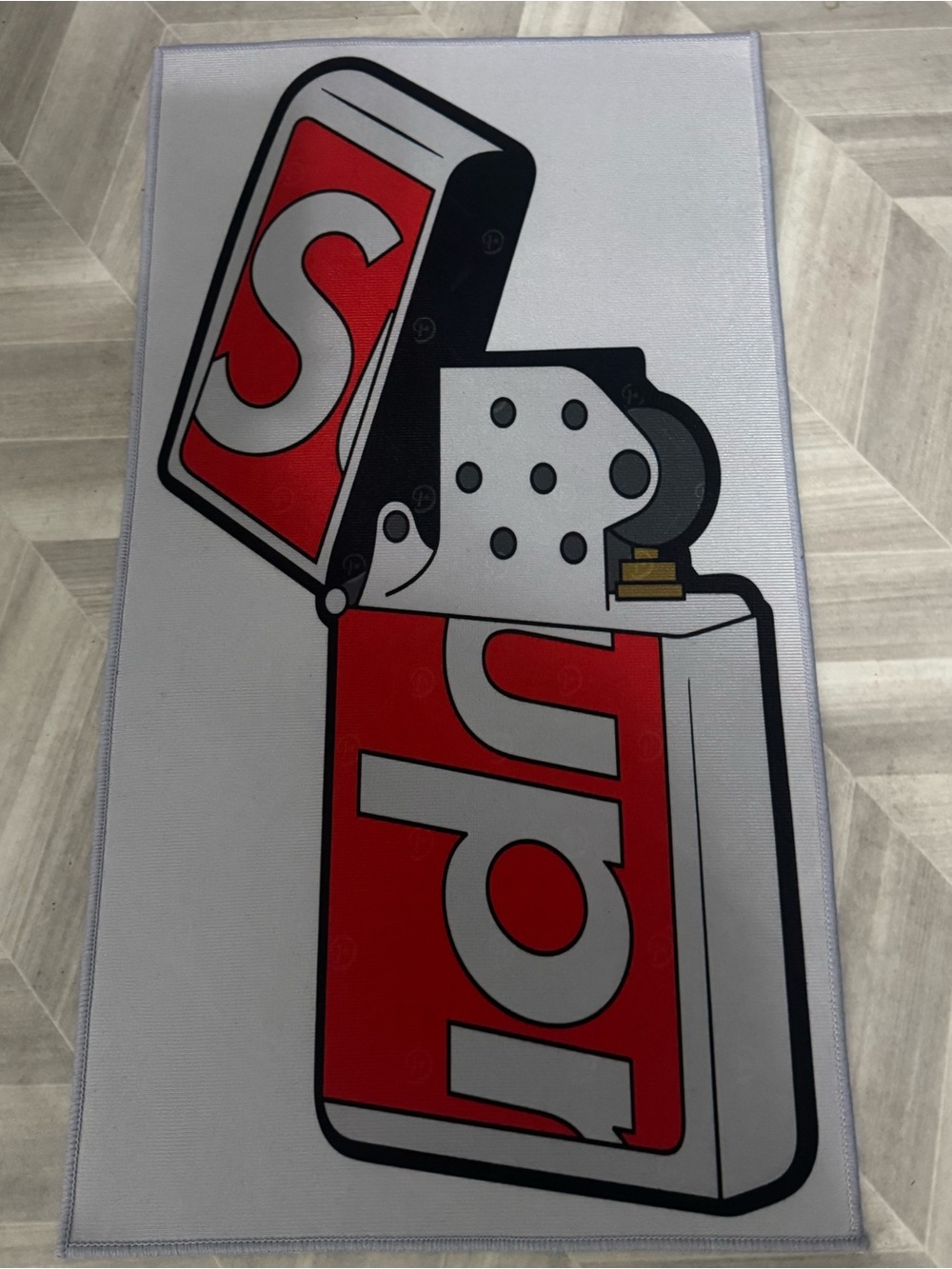 Supreme Red and White Lighter Graphic rug 30x17.5